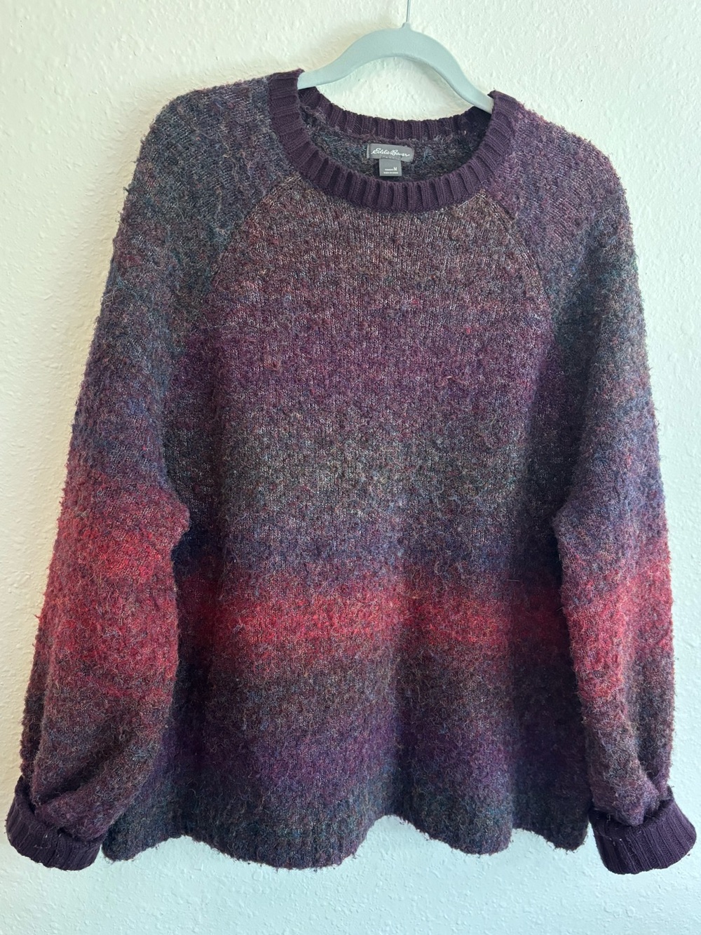 Eddie Bauer Women's Purple and Red Wool-Blend Oversized Crewneck Sweater